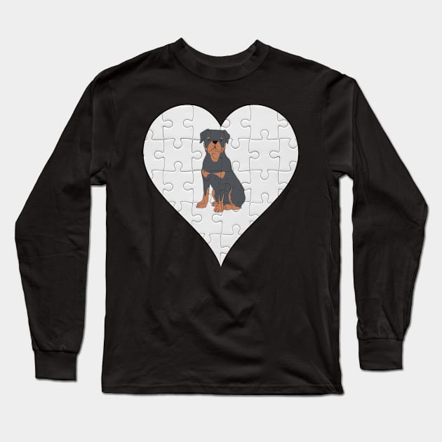 Rottweiler Heart Jigsaw Pieces Design - Gift for Rottweiler Lovers Long Sleeve T-Shirt by HarrietsDogGifts